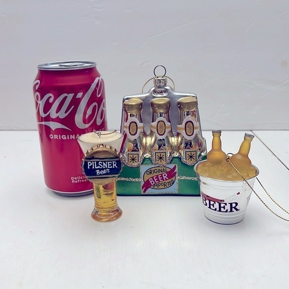 Lot of 3 Beer Christmas Ornaments Pilsner Beer Six Pack Bucket of Beer - Picture 2 of 7